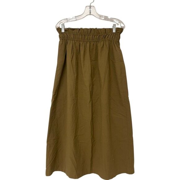 Massimo Dutti Womens Midi Skirt Medium Brown Pull On Elastic Gathered Waist NWOT - Picture 4 of 10